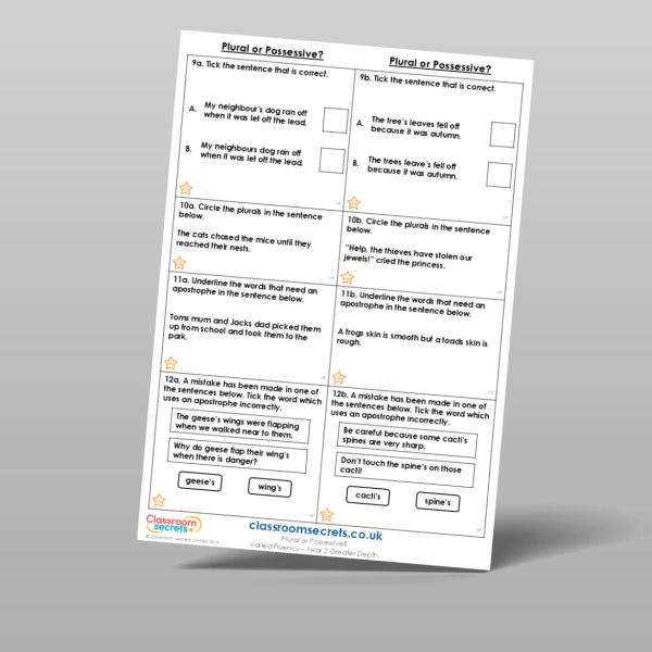 An image of the Plural or Possessive? Varied Fluency Resource