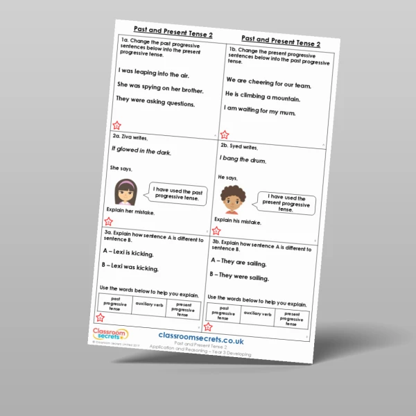 An image of the Past and Present Tense 2 Application and Reasoning Resource