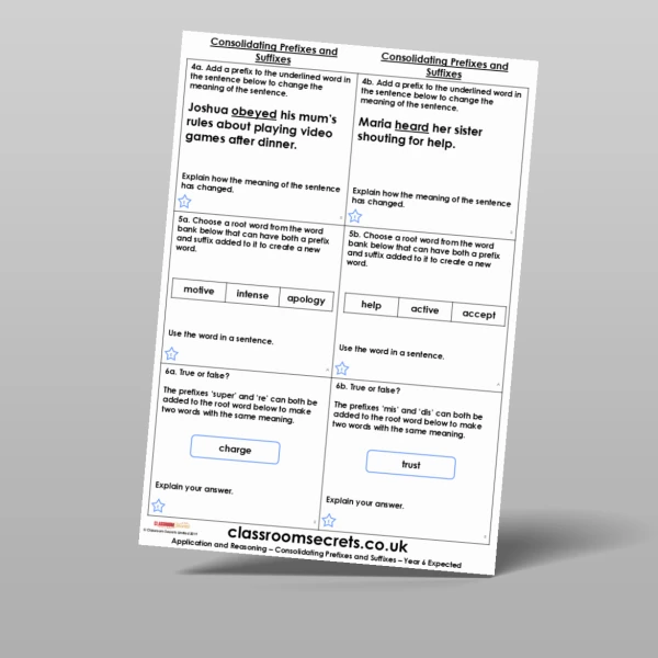 An image of the Consolidating Prefixes and Suffixes Application and Reasoning Resource