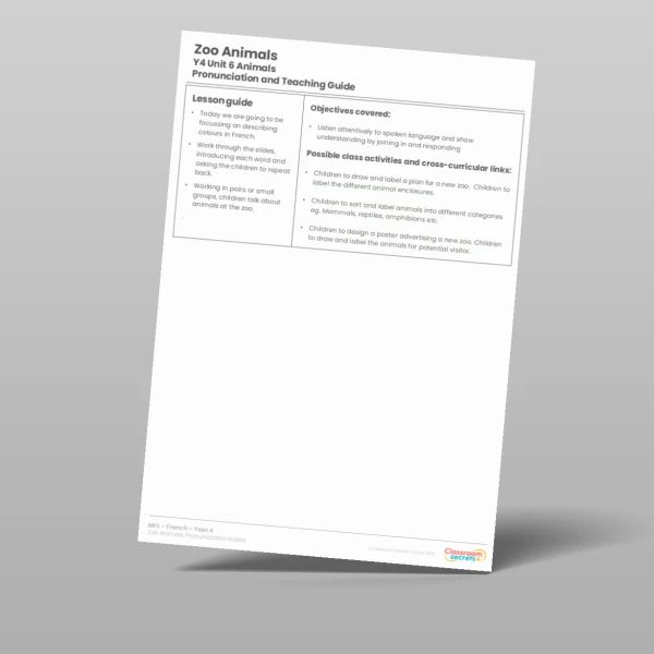 An image of the Free Zoo Animals Pronunciation Guide Resource