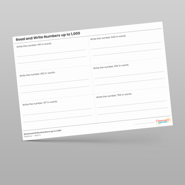 Year 3 Read And Write Numbers Up To 1 000 Fluency Resource | Classroom ...