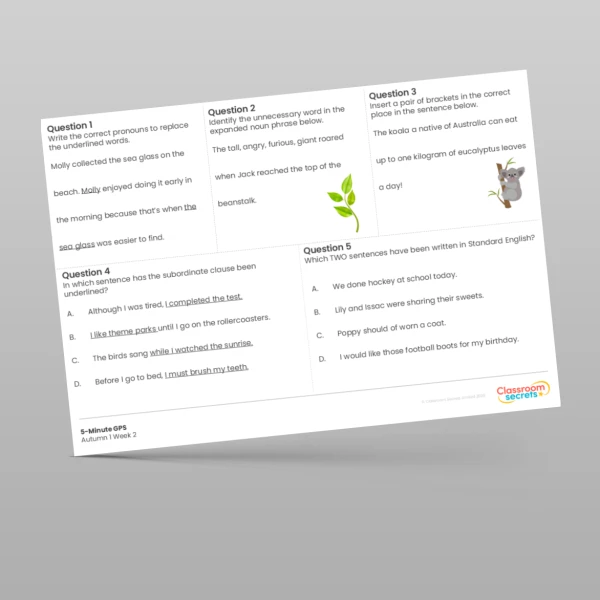 An image of the 5-Minute GPS Autumn 1 Week 2 Resource