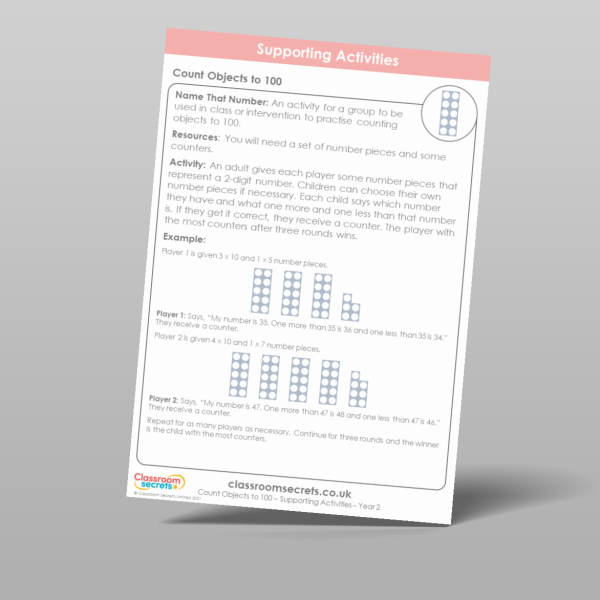Year 2 count objects to 100 supporting activity resource classroom