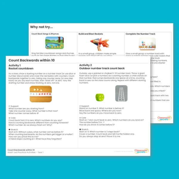 Year 1 Count Backwards within 10 Place Value (within 10) Adult-Led Practical Activities