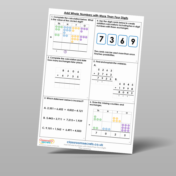Year 5 Add Whole Numbers With More Than Four Digits Prior Learning 2 ...