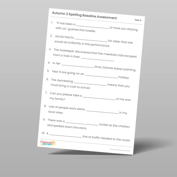 An image of the Autumn 2 Baseline Assessment Resource