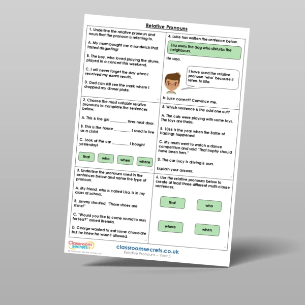 An image of the Relative Pronouns Mixed Activity Resource