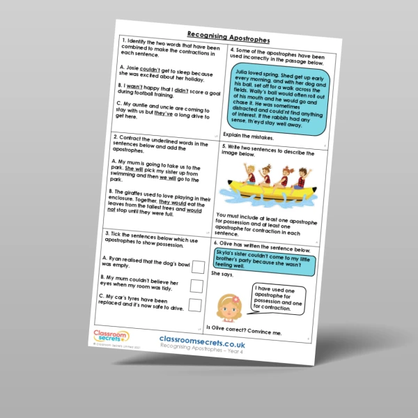 An image of the Recognising Apostrophes Mixed Activity Resource