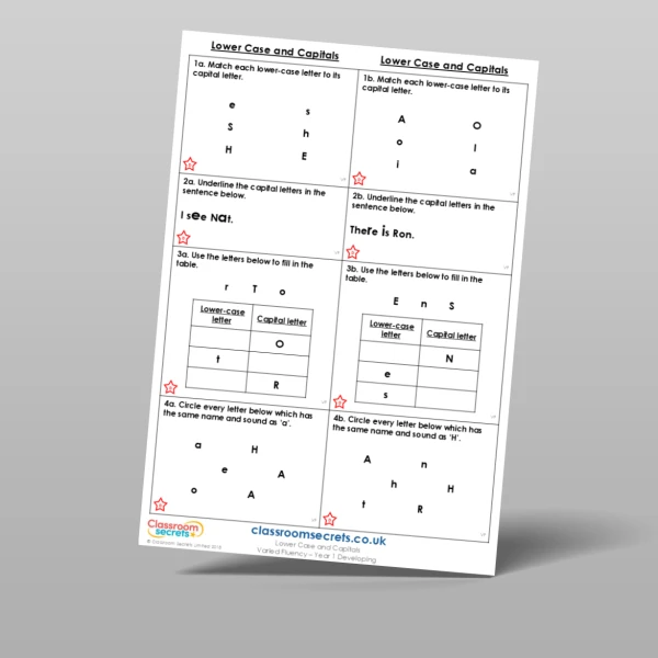 An image of the Lower Case and Capitals Varied Fluency Resource