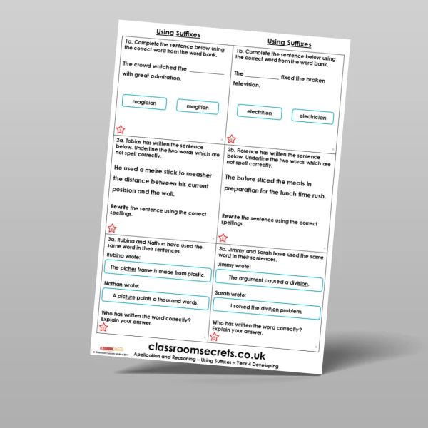 An image of the Using Suffixes Application and Reasoning Resource