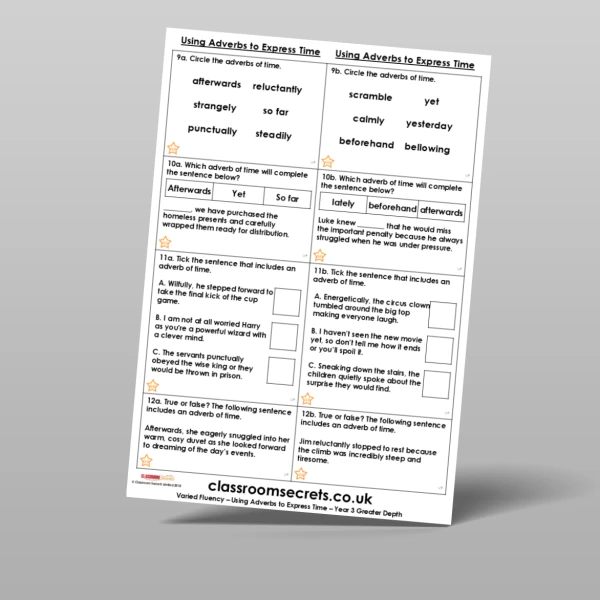 An image of the Using Adverbs to Express Time Varied Fluency Resource