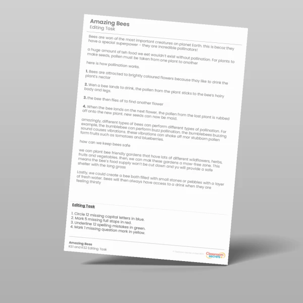 An image of the Amazing Bees Editing Task Resource