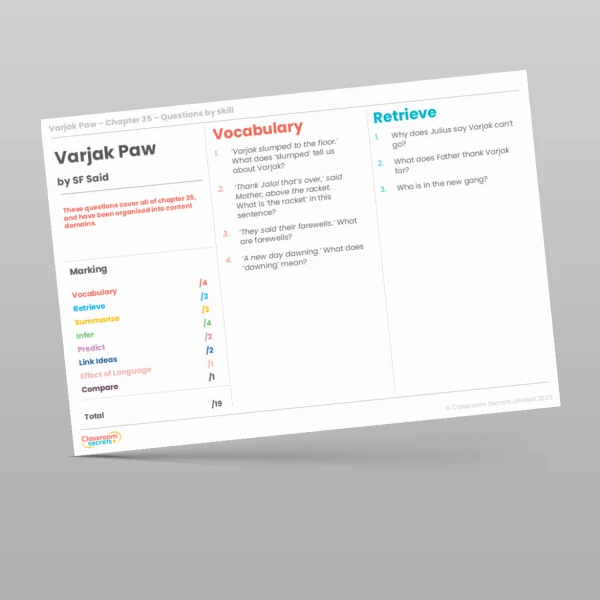 An image of the Reading Skills - Varjak Paw - Chapter 35 Resource