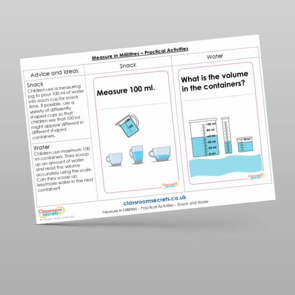An image of the Measure in Millilitres Practical Activities Resource