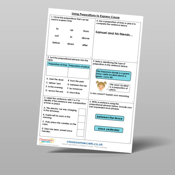 An image of the Using Prepositions to Express Cause Prior Learning Resource