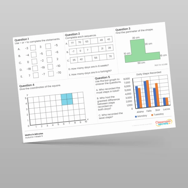 An image of the Autumn 1 Week 6 Maths in Minutes Resource