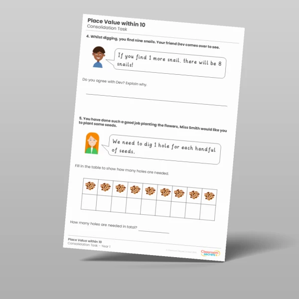 An image of the Place Value within 10 Consolidation Task Resource