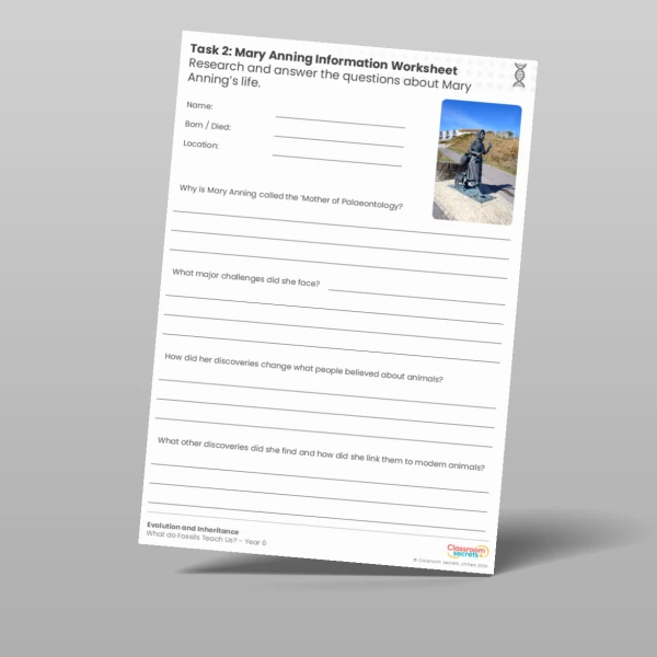 An image of the Lesson 1: Mary Anning Information Worksheet Resource