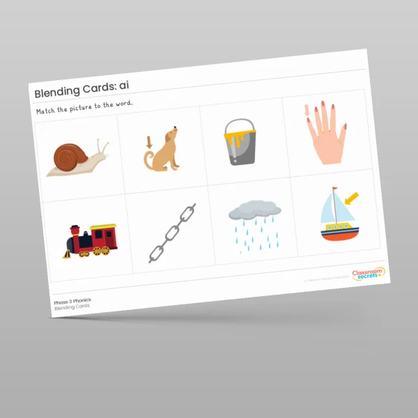 An image of the Blending Cards: ai ee igh oa Resource