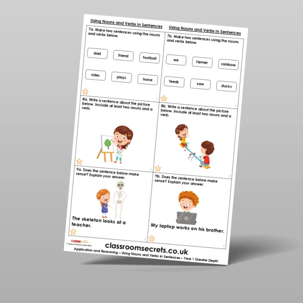 An image of the Using Nouns and Verbs in Sentences Application and Reasoning Resource