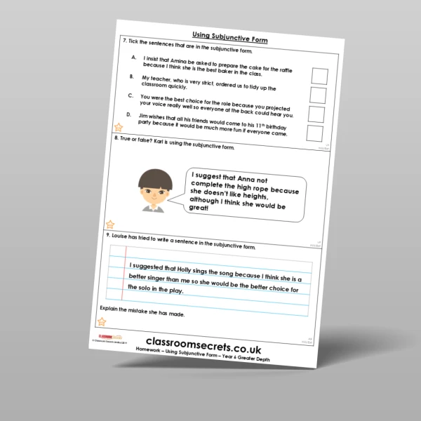An image of the Using Subjunctive Form Homework Resource