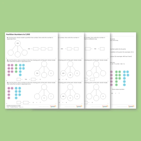 Year 4 Partition Numbers to 1,000 Place Value Varied Fluency