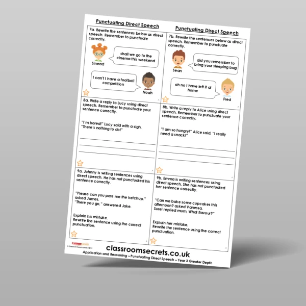 An image of the Punctuating Direct Speech Application and Reasoning Resource