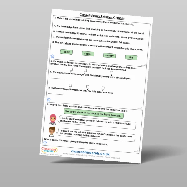 An image of the Consolidating Relative Clauses Homework Resource