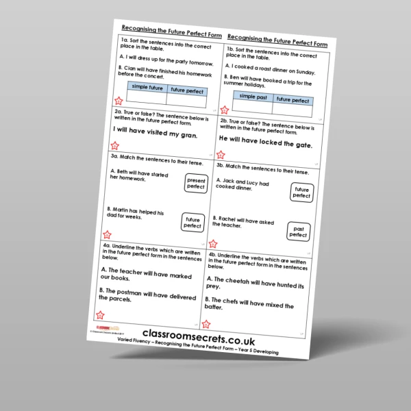 An image of the Recognising the Future Perfect Form Varied Fluency Resource