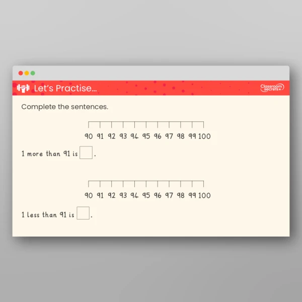 An image of the 1 More, 1 Less within 100 Teaching PPT Resource