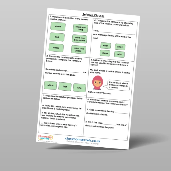 An image of the Relative Clauses Prior Learning Resource