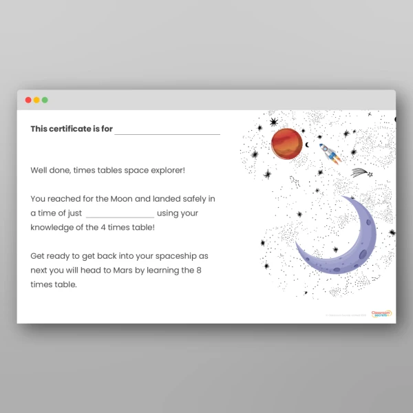 An image of the Challenge 5 The Moon 4 Times Tables Resource