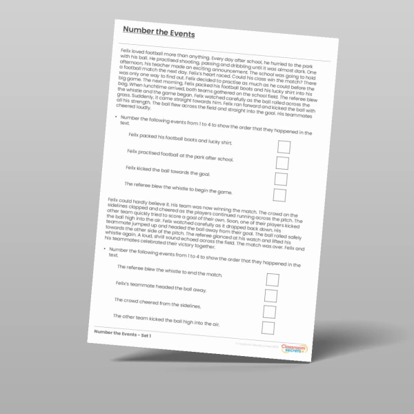 An image of the Football Number the Events Task Resource