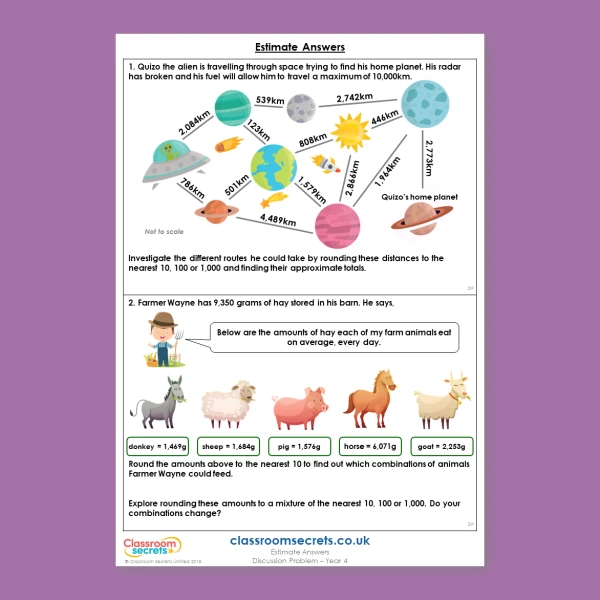 Year 4 Estimate Answers Addition and Subtraction Deeper Reasoning Discussion Problem