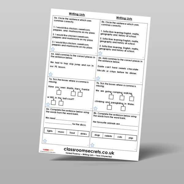 An image of the Writing Lists Varied Fluency Resource