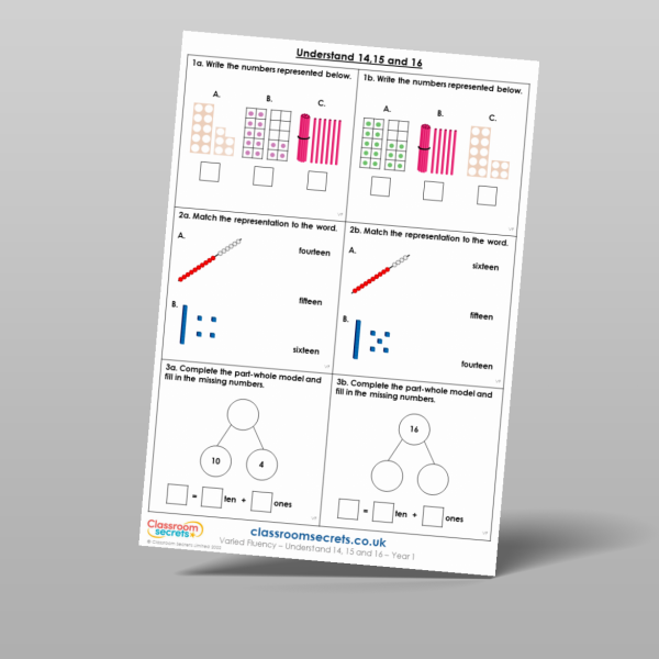 Year 1 Understand 14 15 And 16 Varied Fluency Resource | Classroom Secrets