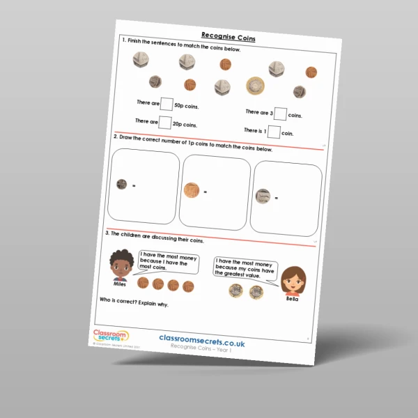 An image of the Recognise Coins Main Activity Resource