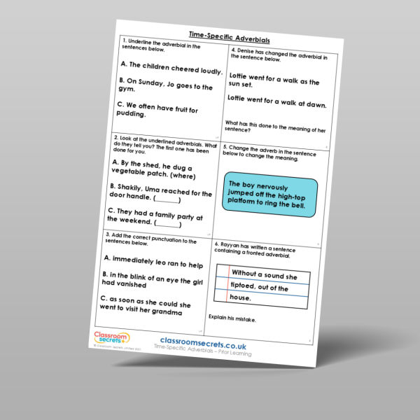 Year 4 Time Specific Adverbials Prior Learning Resource | Classroom Secrets