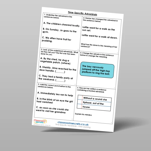 An image of the Time-Specific Adverbials Prior Learning Resource