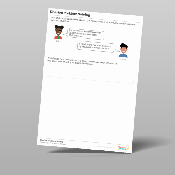 Year 6 Division Problem Solving Discussion Problem Resource | Classroom ...