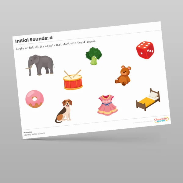 An image of the Initial Sounds Worksheet: d Resource
