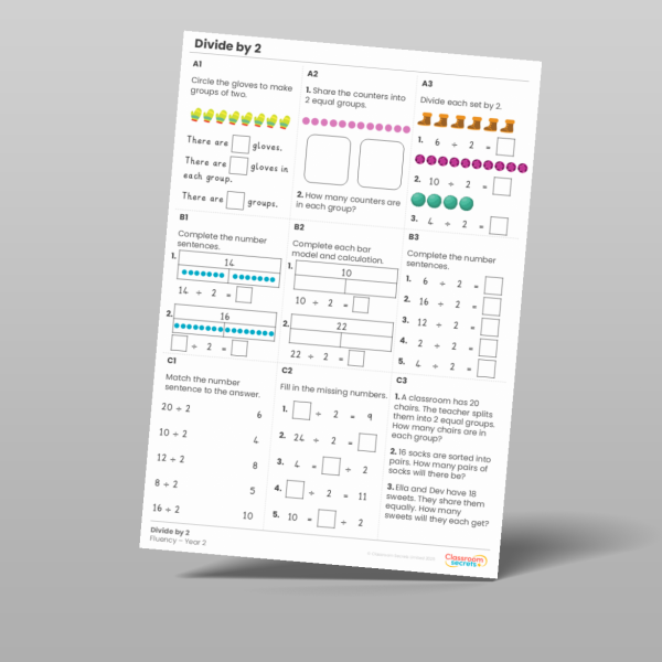 Year 2 Divide By 2 Fluency Matrix Resource | Classroom Secrets