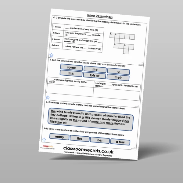 An image of the Using Determiners Homework Resource