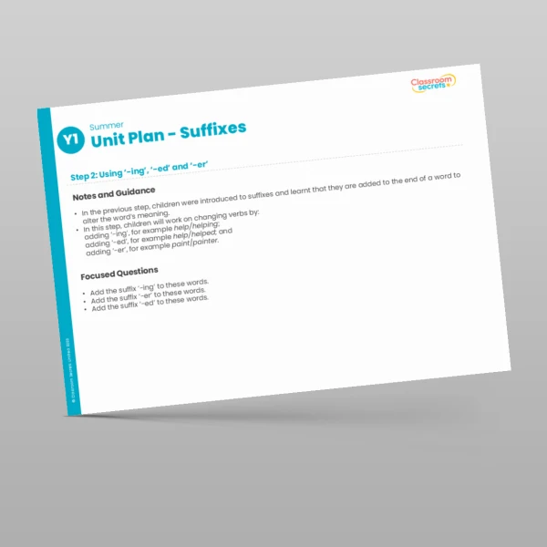 An image of the Suffixes Unit Plan Resource