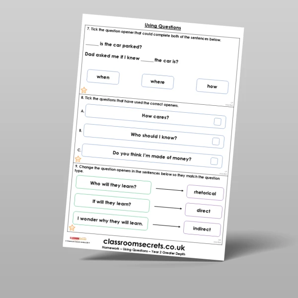 An image of the Using Questions Homework Resource