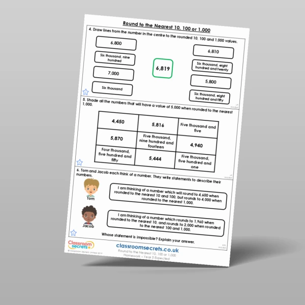 An image of the Round to the Nearest 10, 100 or 1,000 Homework Resource