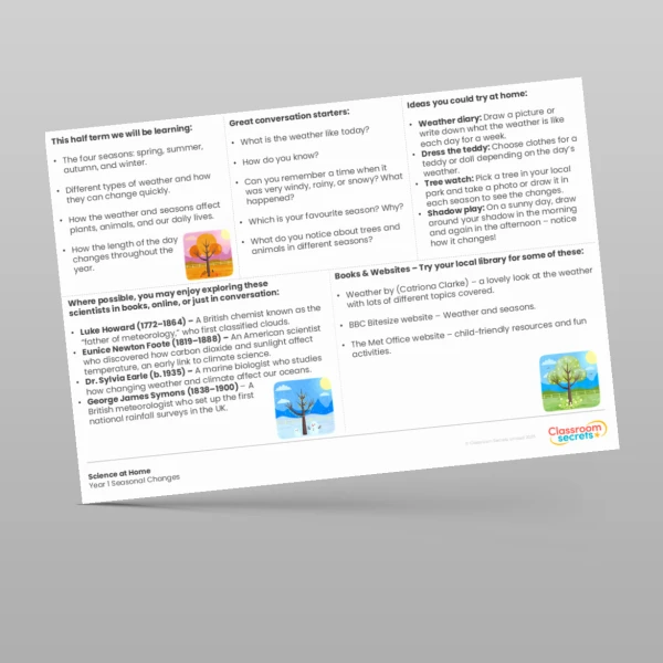 An image of the Seasonal Changes Science at Home Resource