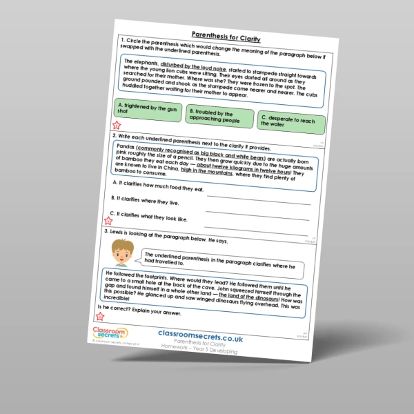 An image of the Parenthesis for Clarity Homework Resource