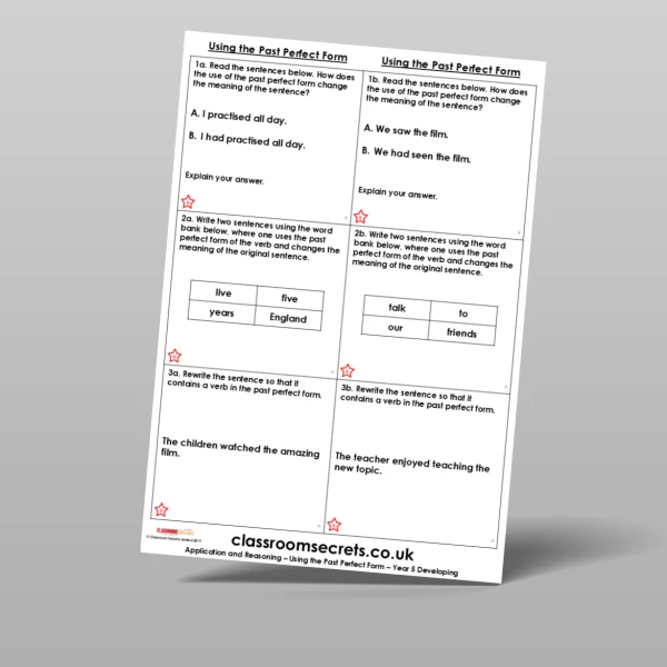An image of the Using the Past Perfect Form Application and Reasoning Resource