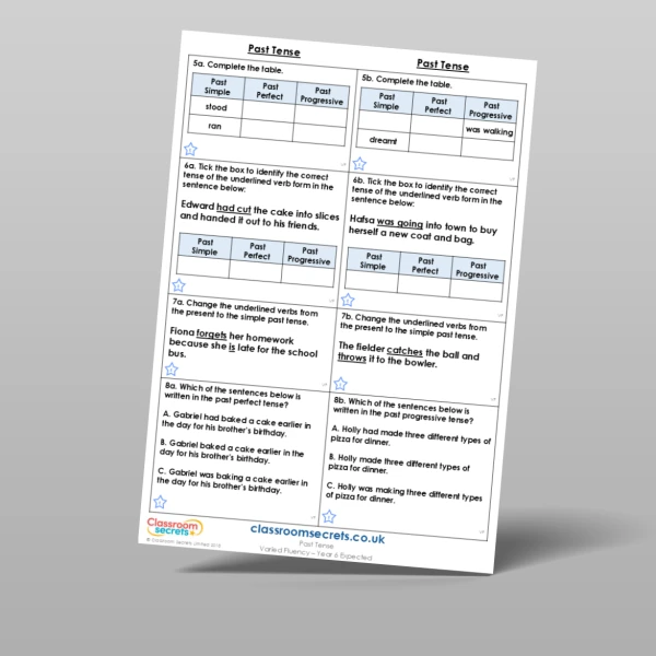 An image of the Past Tense Varied Fluency Resource